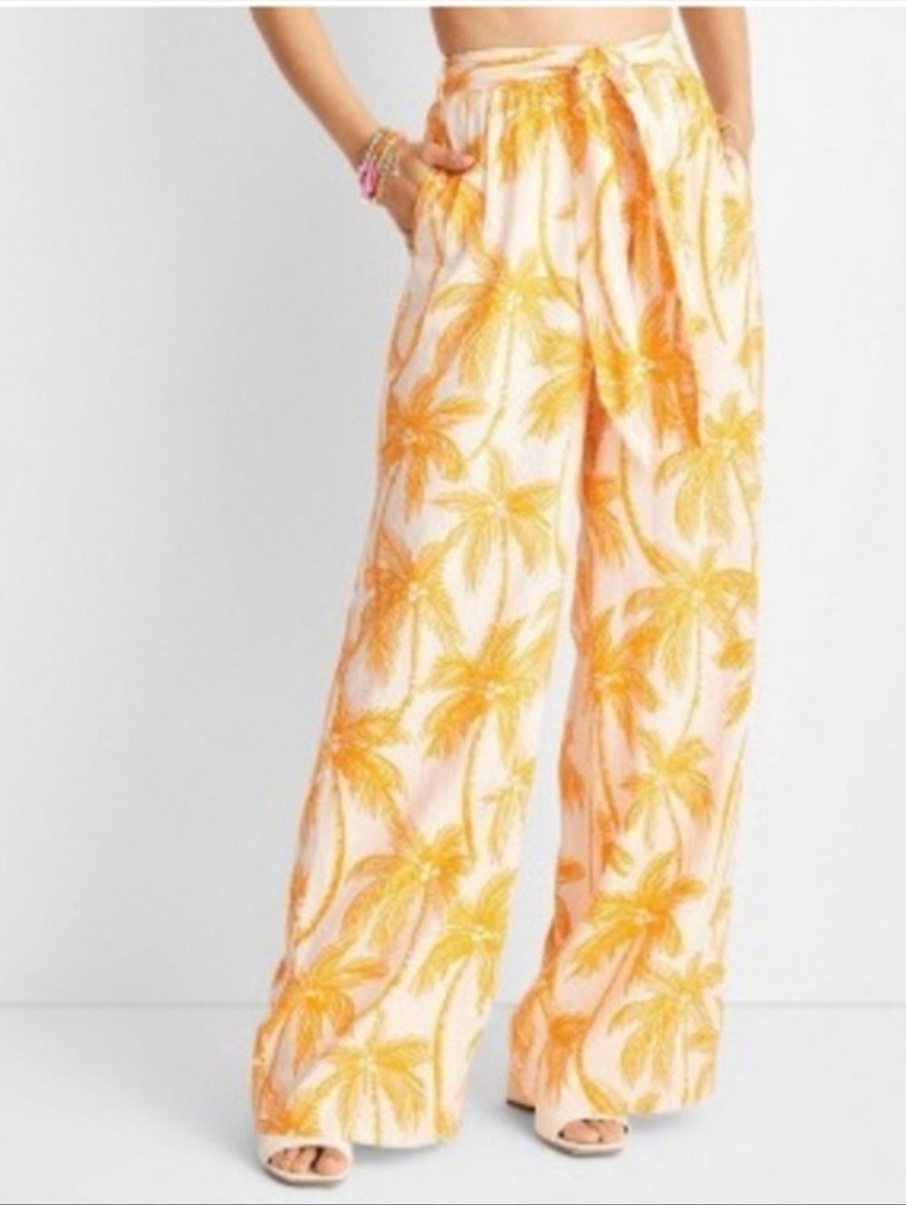 Future Collective x Alani Noelle Linen Blend Wide Leg Tropical Palm Pants 1x
